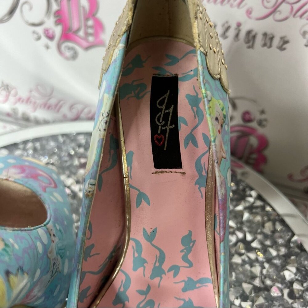 Iron Fist Lollipop Lorelei Peep Toe Platform mermaid Gold Blue Heels shoes - Picture 8 of 9